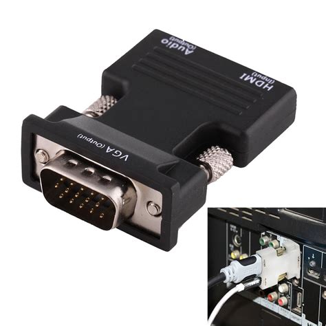 AMZER HDMI Female to VGA Male Converter With Audio Output Adapter for Projector, Monitor - Black ...