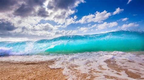 Closeup View Of Ocean Foam Waves Under White Clouds Blue Sky 4K 5K HD Ocean Wallpapers | HD ...