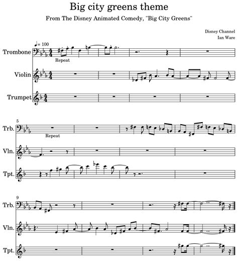 Big city greens theme - Sheet music for Trombone, Violin, Trumpet