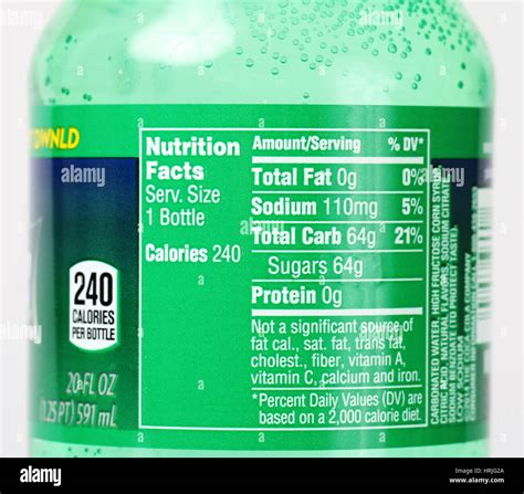 Nutrition Facts for Soda Pop Soft Drink Stock Photo, Royalty Free Image: 135017410 - Alamy