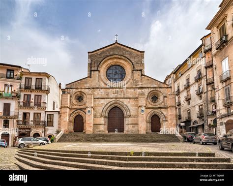 Cathedral, Gothic facade, in historic center of Cosenza, Calabria ...