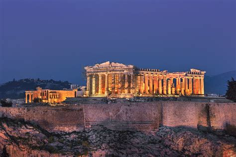 View of Acropolis and Parthenon from the Philopappos Hill in the Evening, Athens, Greece ...