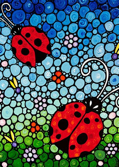 Ladybug Art PRINT from Painting Colorful Ladybugs Bugs Red Lady Bugs Floral Flowers CANVAS Ready ...