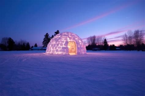 Premium AI Image | Glowing igloo at dusk in a snow field