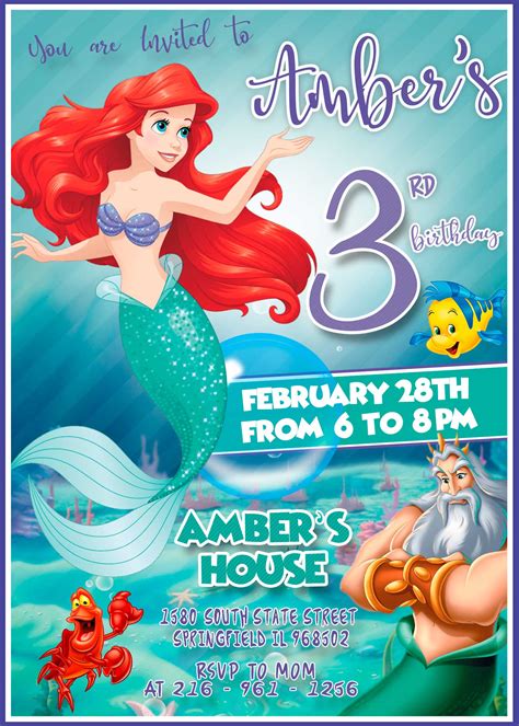 Party Invitations, Mermaid Party Invitations, Little Mermaid Birthday Invitation - agrohort.ipb ...