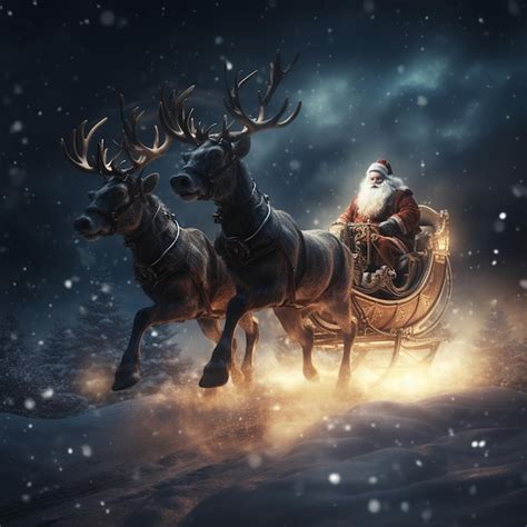 Premium AI Image | Santa Claus with reindeer sleigh as sparkling Silhouette