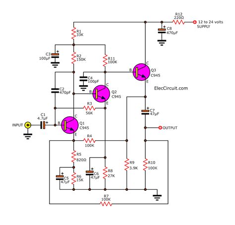 Electret Microphone Preamplifier Circuit Diagram