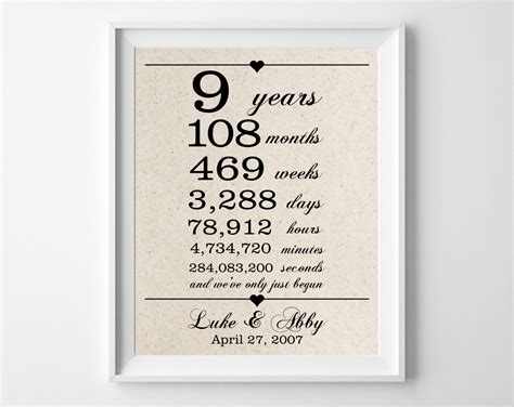 9 years together Cotton Gift Print 9th Anniversary Gifts