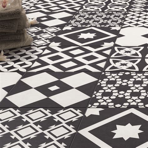 Shop the Vibe Black Patterned Wall and Floor Tiles - 223 x 223mm for a ...