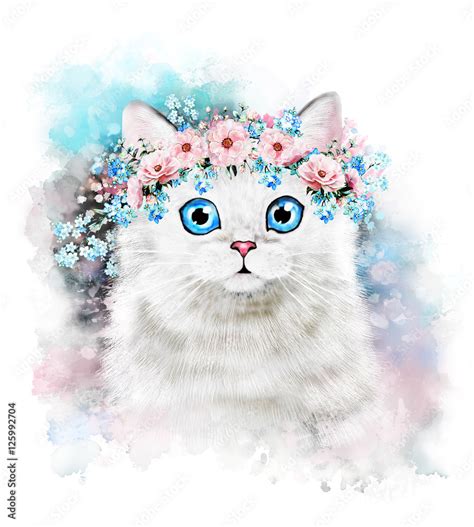 Cute cat. Watercolor Cat illustration. T-shirt print. Greeting card ...