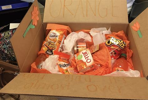 Orange themed care package | Jell o, Snack recipes, Snacks