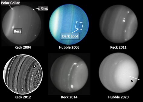 Uranus's cloud features in Hubble ACS and WFC3 and Keck H-band images... | Download Scientific ...