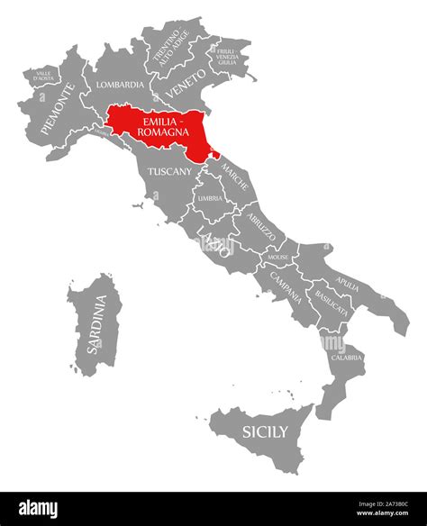 Emilia Romagna evidenziata in rosso nella mappa di Italia Foto stock - Alamy