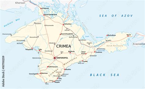 crimea road and major cities vector map Stock Vector | Adobe Stock