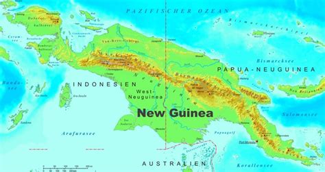 New Guinea physical map - Ontheworldmap.com