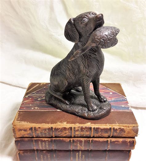 Vintage Lab Statue, Bronze Hunting Dog with Duck, Black Chocolate Labrador Retriever, Bird Dog ...