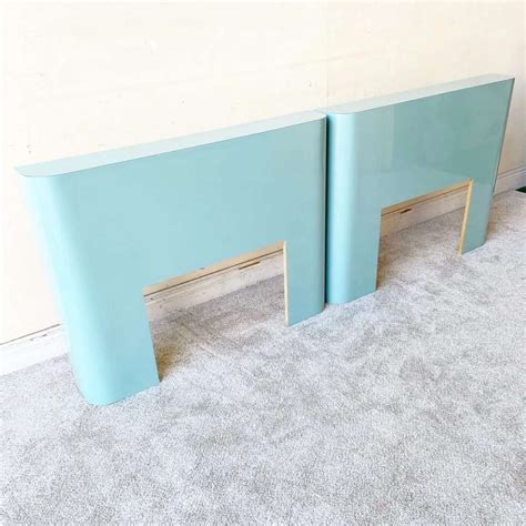 Postmodern Aqua Blue Lacquer Laminate Twin Headboards - a Pair