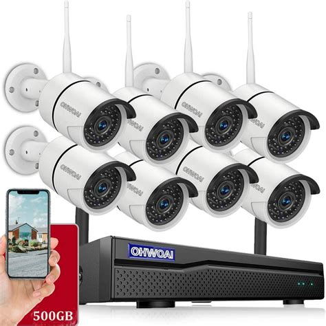 OHWOAI Security Camera System Wireless, 500G Hard Drive Pre-Install 8 ...