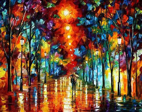 Rainy Night 2 - Palette Knife Oil Painting On Canvas By Leonid Afremov ...