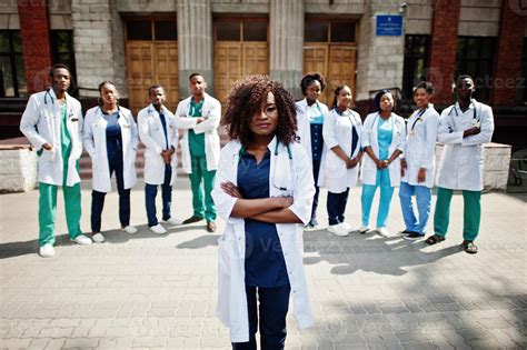 Group of african doctors students near medical university outdoor. 10432293 Stock Photo at Vecteezy