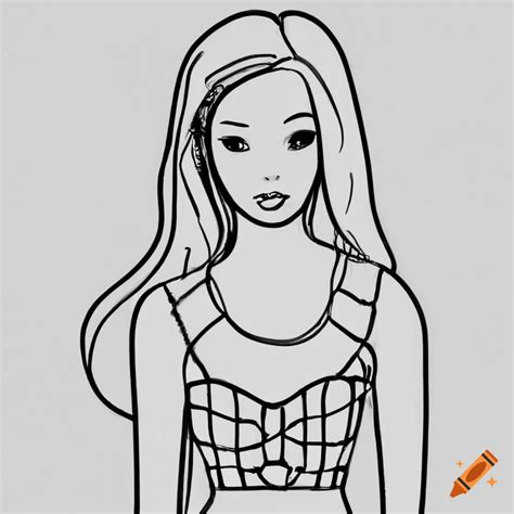 Black and white line drawing of a barbie doll on Craiyon