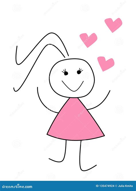 Girl Stick Figure with Hearts Stock Illustration - Illustration of sketchnote, cute: 135474924