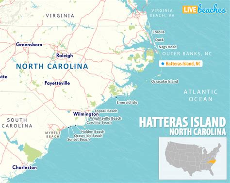 Map of Hatteras Island, North Carolina - Live Beaches