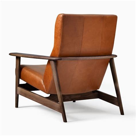 West Elm Mid-Century Show Wood High-Back Leather Chair - AptDeco