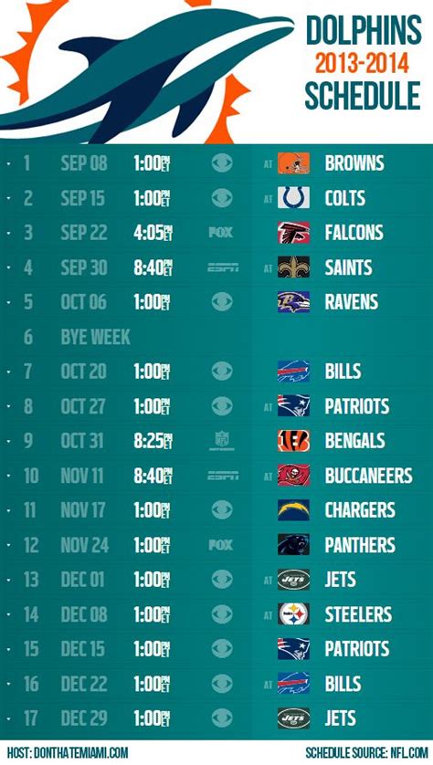 Printable Miami Dolphins Schedule