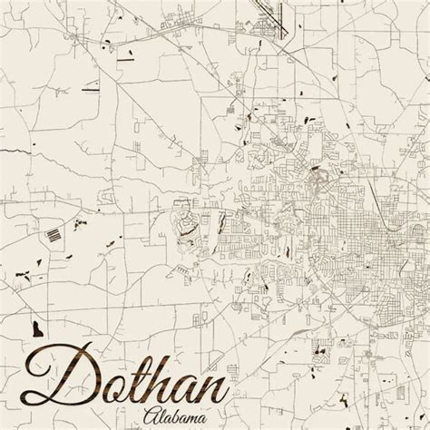 Dothan, AL Wooden Street Map | Burnt Laser-Cut Wall Art