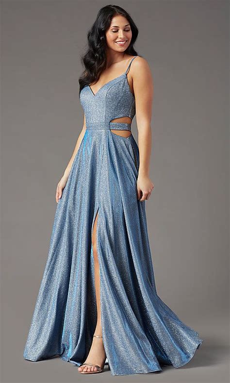 Long Dusty Blue Glitter Prom Dress in 2020 | Glitter prom dresses