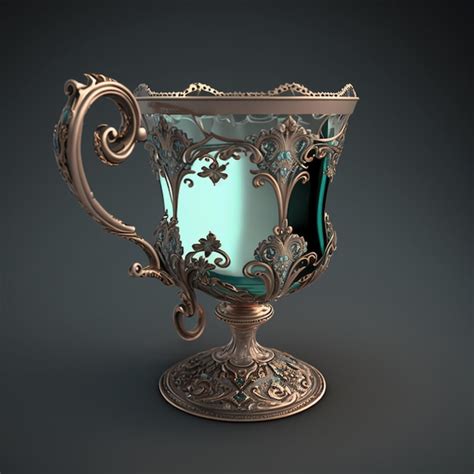 Premium AI Image | A model of a cup with a blue and gold design.