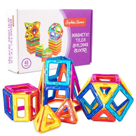 Magnetic Tiles Building Blocks 5 Shapes, 40 Pc Magnet Tiles Set | Magnetic Building Blocks ...