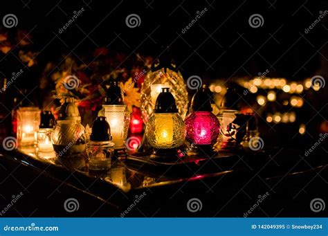 Candles for All Souls Day stock image. Image of flame - 142049395