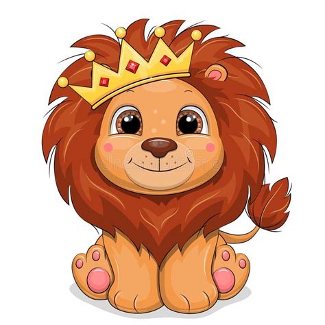 Cute Cartoon Lion King with Golden Crown. Stock Vector - Illustration of adorable, graphic ...