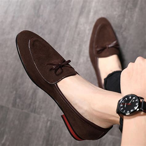 Brown Suede Pointed Head Mens Prom Loafers Dress Shoes L ...