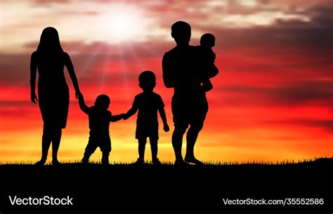 Family silhouette a beautiful sunset Royalty Free Vector