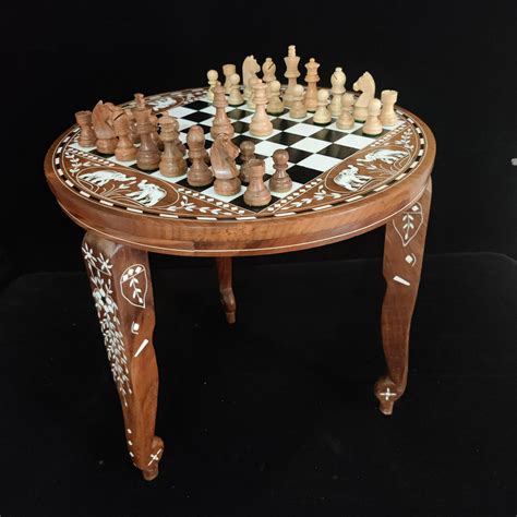 Chess Table Wooden Inlay|Wooden Chess Pieces|Chess Board Game Table|Ch