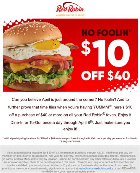 $10 off $40 at Red Robin restaurants #redrobin | The Coupons App®