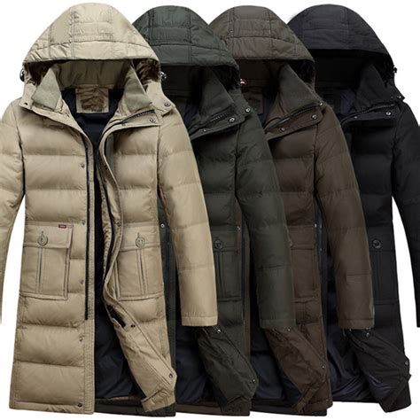 Mens duck down jacket 90% duck down detachable hooded parka winter long ...