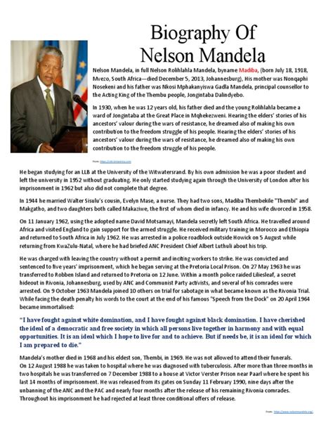 Biography of Nelson Mandela | PDF | Nelson Mandela | South Africa