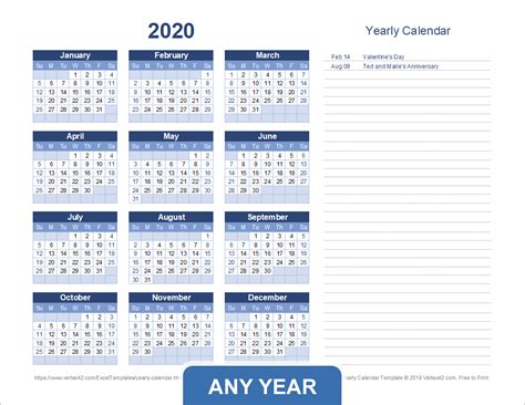 Yearly Calendar Template for 2024 and Beyond