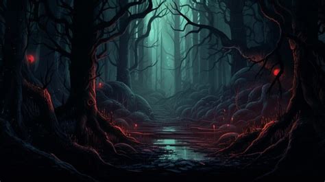 Premium AI Image | spooky forest at night full of mystery