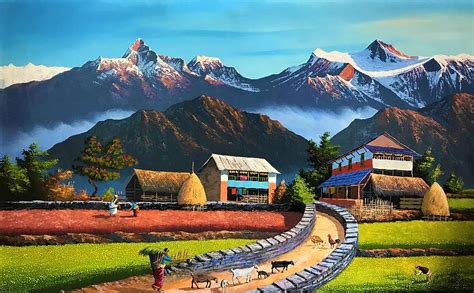 Nepal Village Painting by Gopi Shrestha - Fine Art America