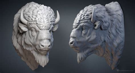 American bison buffalo head digital sculpture. 3d model. STL, OBJ ...