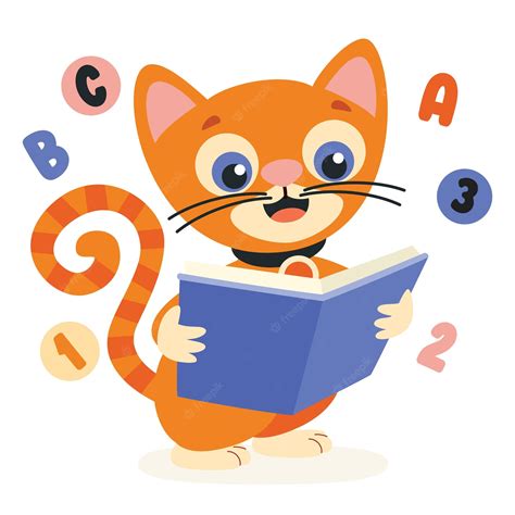 Premium Vector | Cartoon drawing of cat reading book