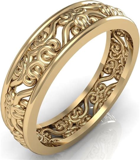 Amazon.com: Women's 14k Yellow Gold Wedding Band Unique Filigree Design 4.3 grams: Clothing