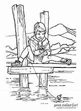 Boy Fishing On Pier At PrintColorFuncom sketch template