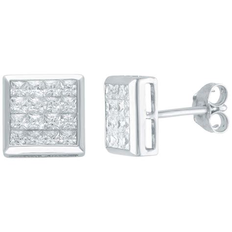 Tiffany and Co. Invisible Set Princess Cut Diamond Square Earrings For ...