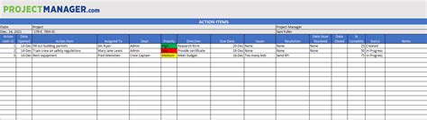 Free Action Items Template for Excel - ProjectManager.com